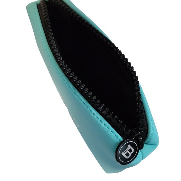 Balmain Paris Cosmetic Bag Turquoise Blue Neoprene Padded Logo Zipper New - Picture 10 of 13